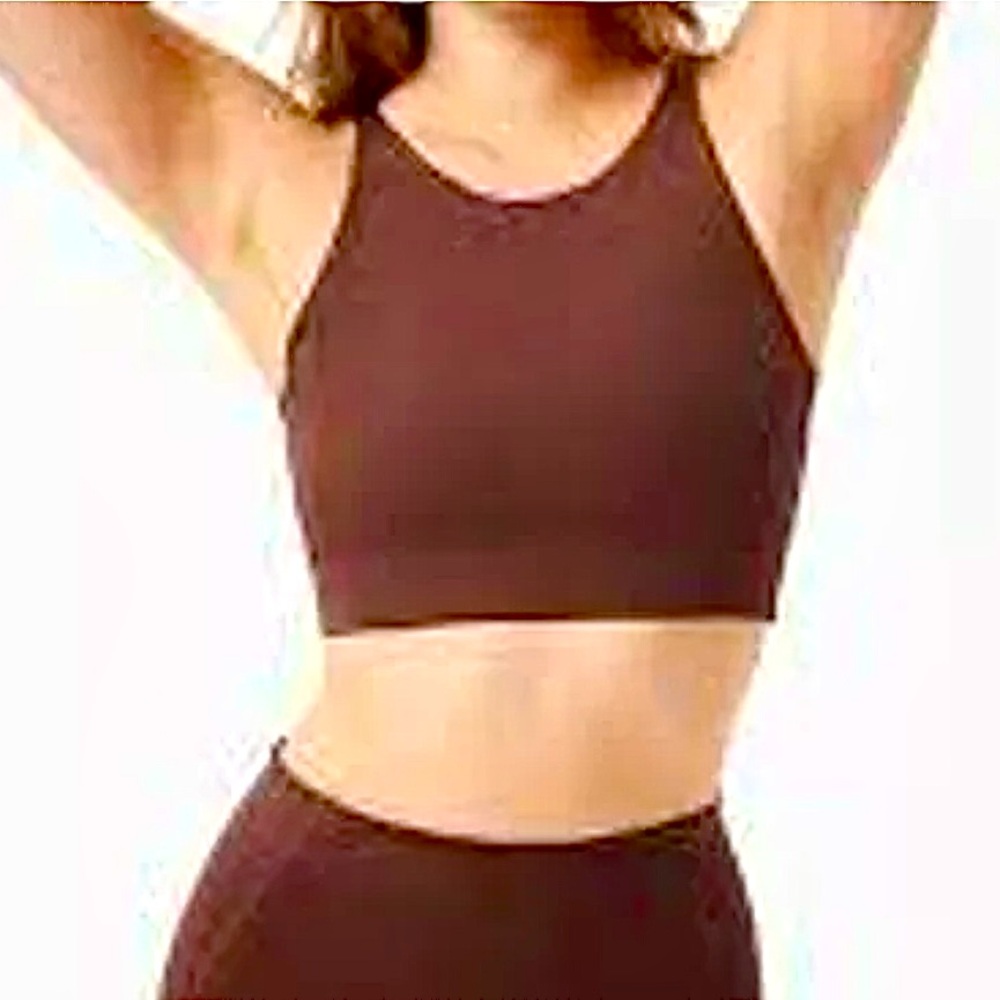 Girlfriend Collective NWT Topanga Halter Bra Sz 6XL Criss Cross Strap in Cafe